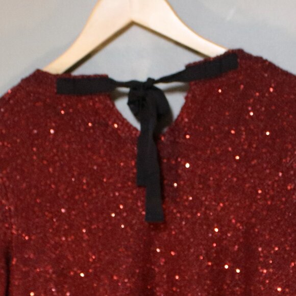 A.n.a Womens Maroon Scoop Neck Sequin Sweater, Tie Back, Size Small, Holiday - Picture 10 of 10